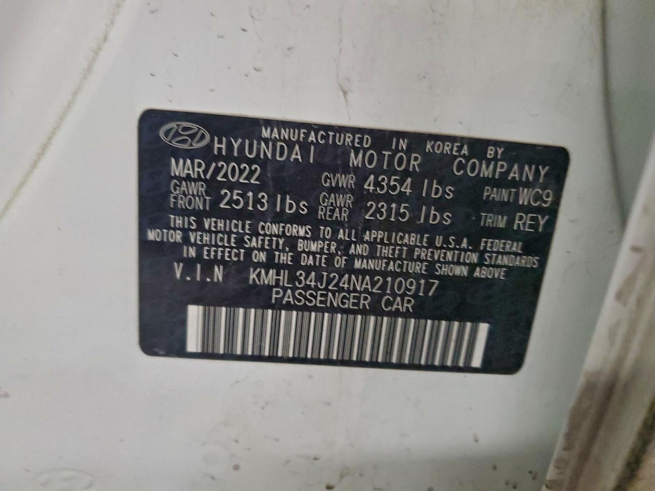 2022 Hyundai Sonata Limited VIN: KMHL34J24NA210917 Lot: 94915985