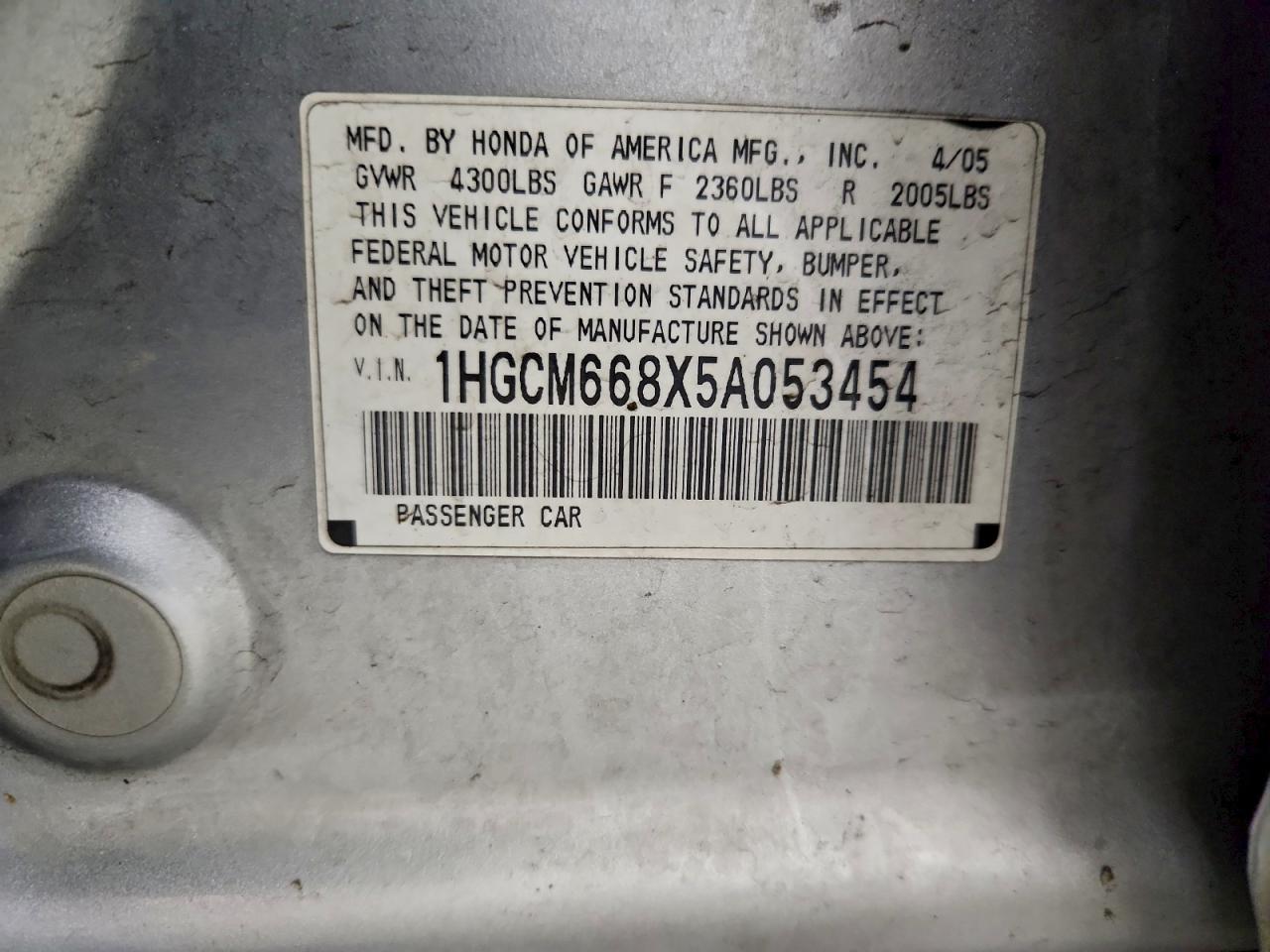 2005 Honda Accord Ex VIN: 1HGCM668X5A053454 Lot: 95632485