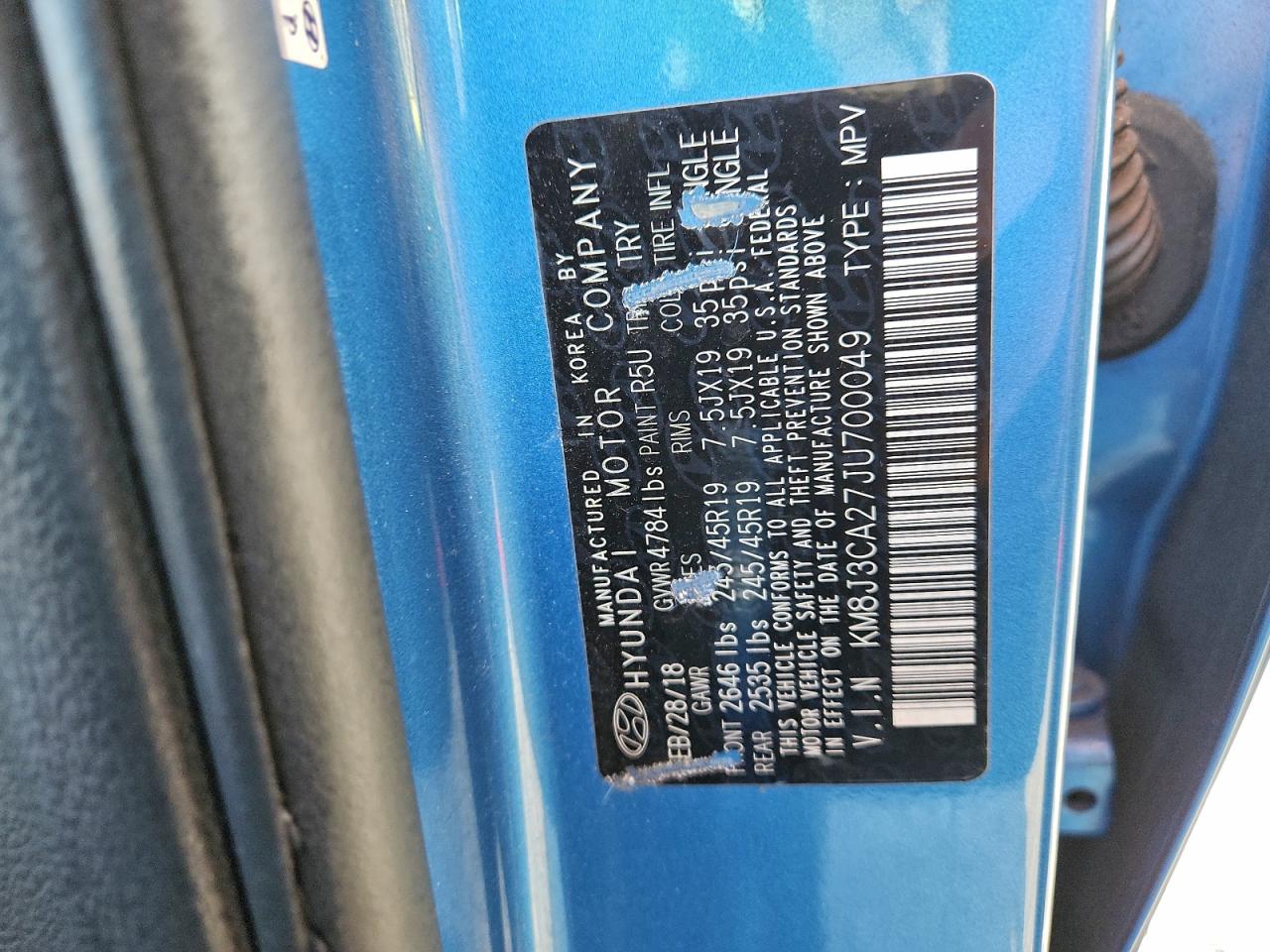 2018 Hyundai Tucson Value VIN: KM8J3CA27JU700049 Lot: 94382095