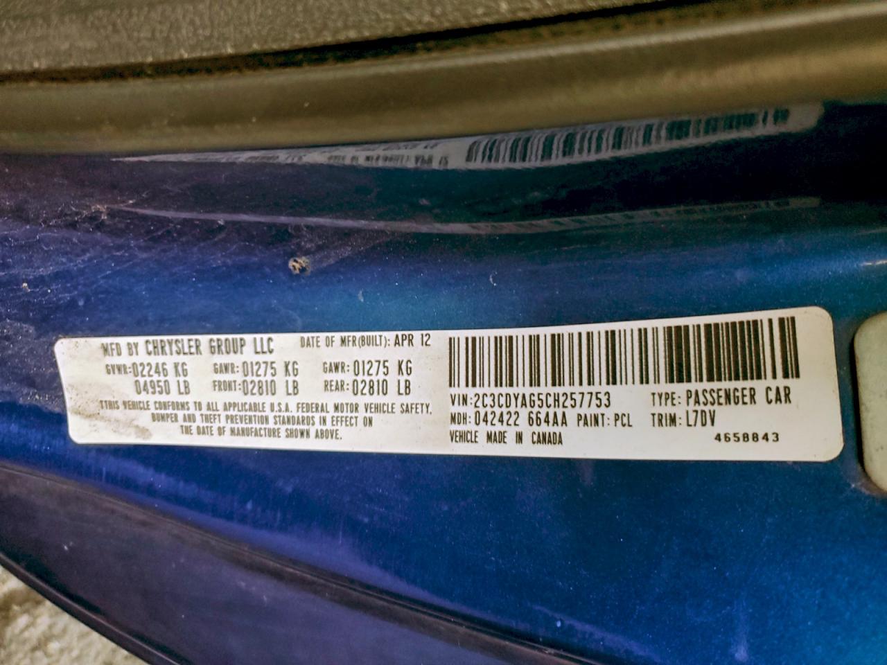2012 Dodge Challenger Sxt VIN: 2C3CDYAG5CH257753 Lot: 96400395