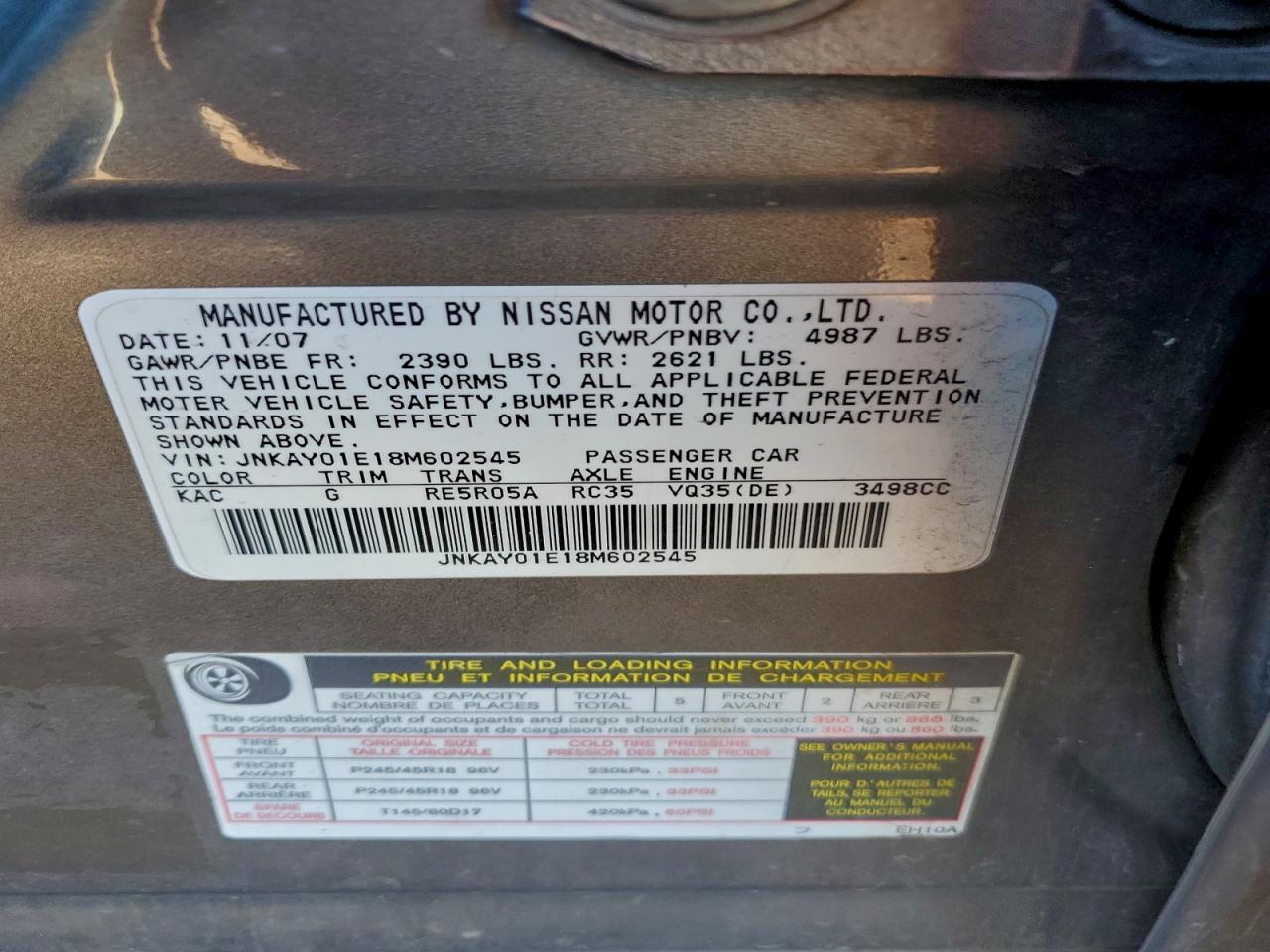 2008 Infiniti M35 Base VIN: JNKAY01E18M602545 Lot: 94120915