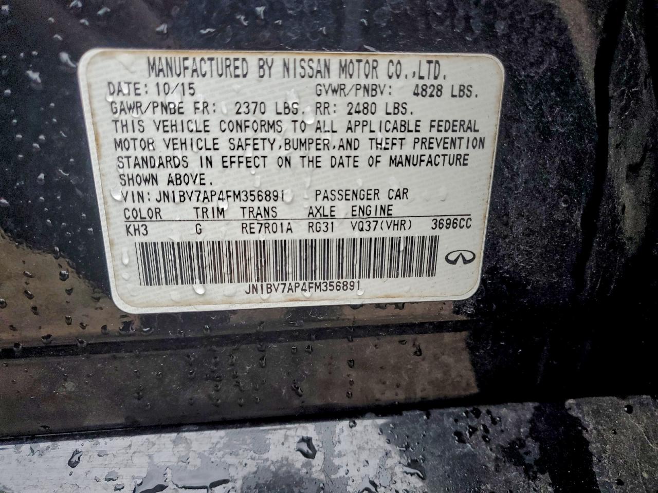 2015 Infiniti Q50 Base VIN: JN1BV7AP4FM356891 Lot: 97194375