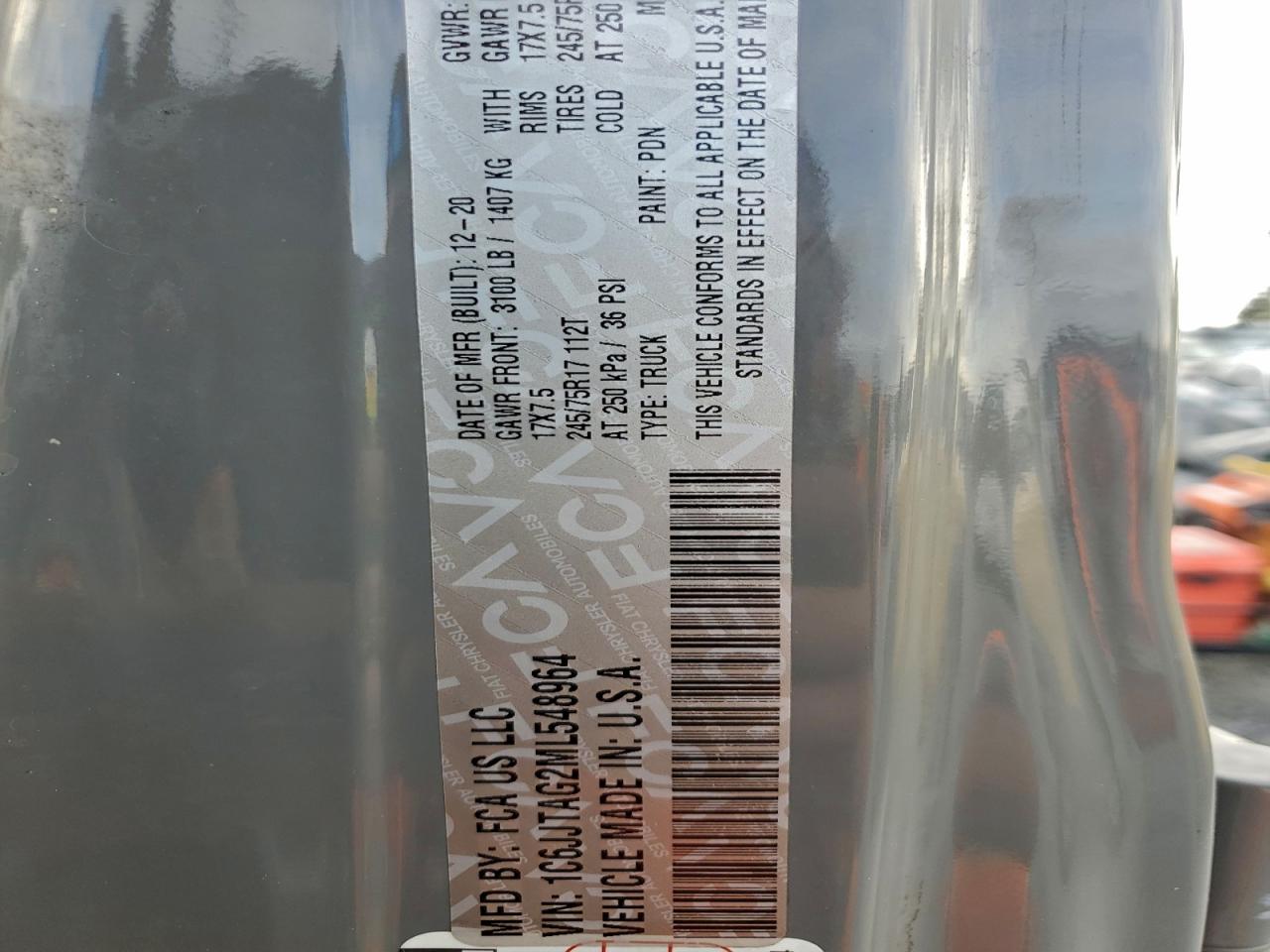 2021 Jeep Gladiator Sport VIN: 1C6JJTAG2ML548964 Lot: 96478345