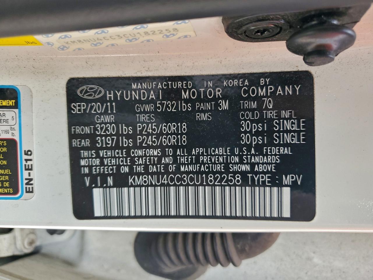 2012 Hyundai Veracruz Gls VIN: KM8NU4CC3CU182258 Lot: 95725735