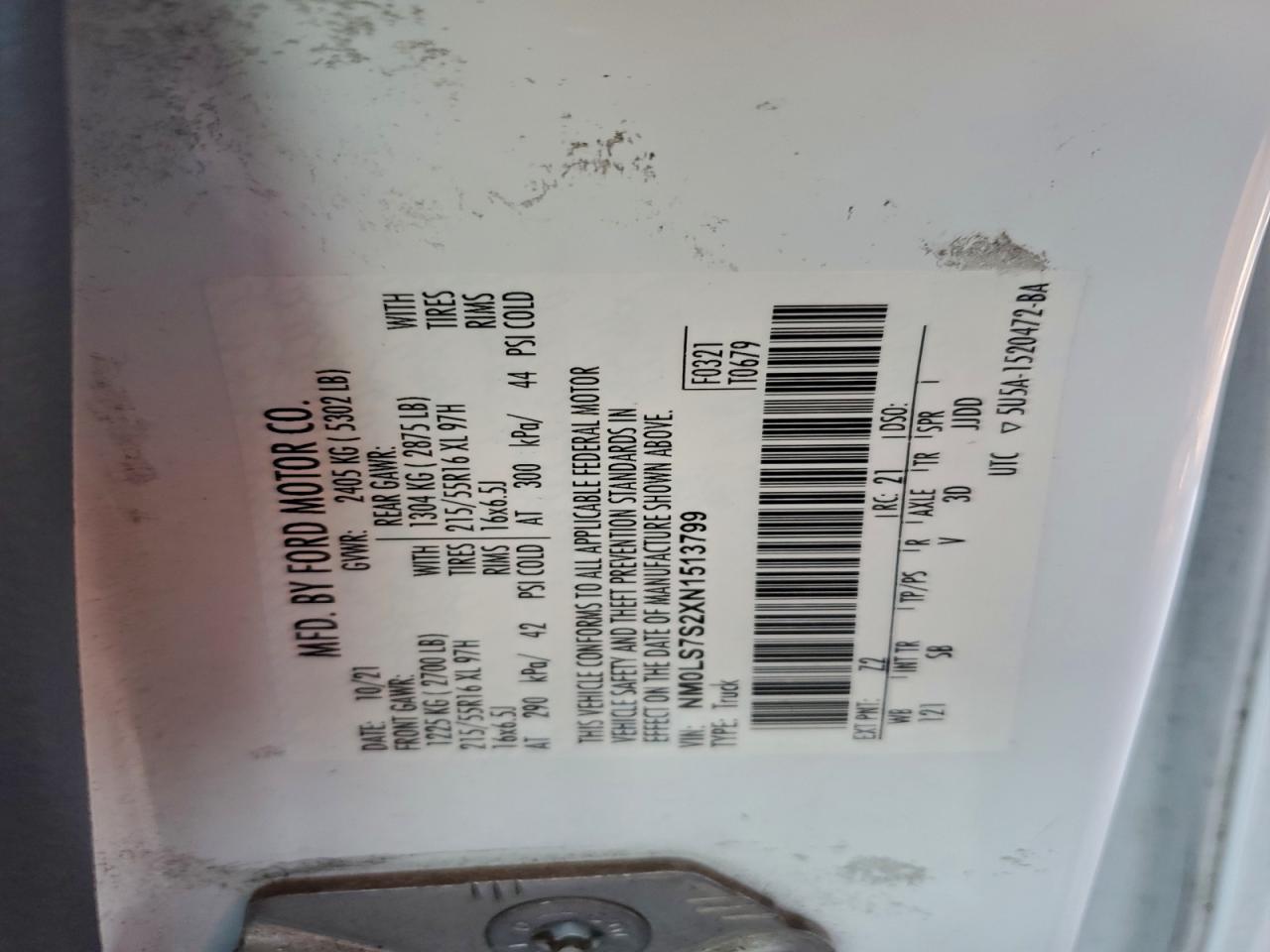 2022 Ford Transit Connect Delivery Van VIN: NM0LS7S2XN1513799 Lot: 94717075