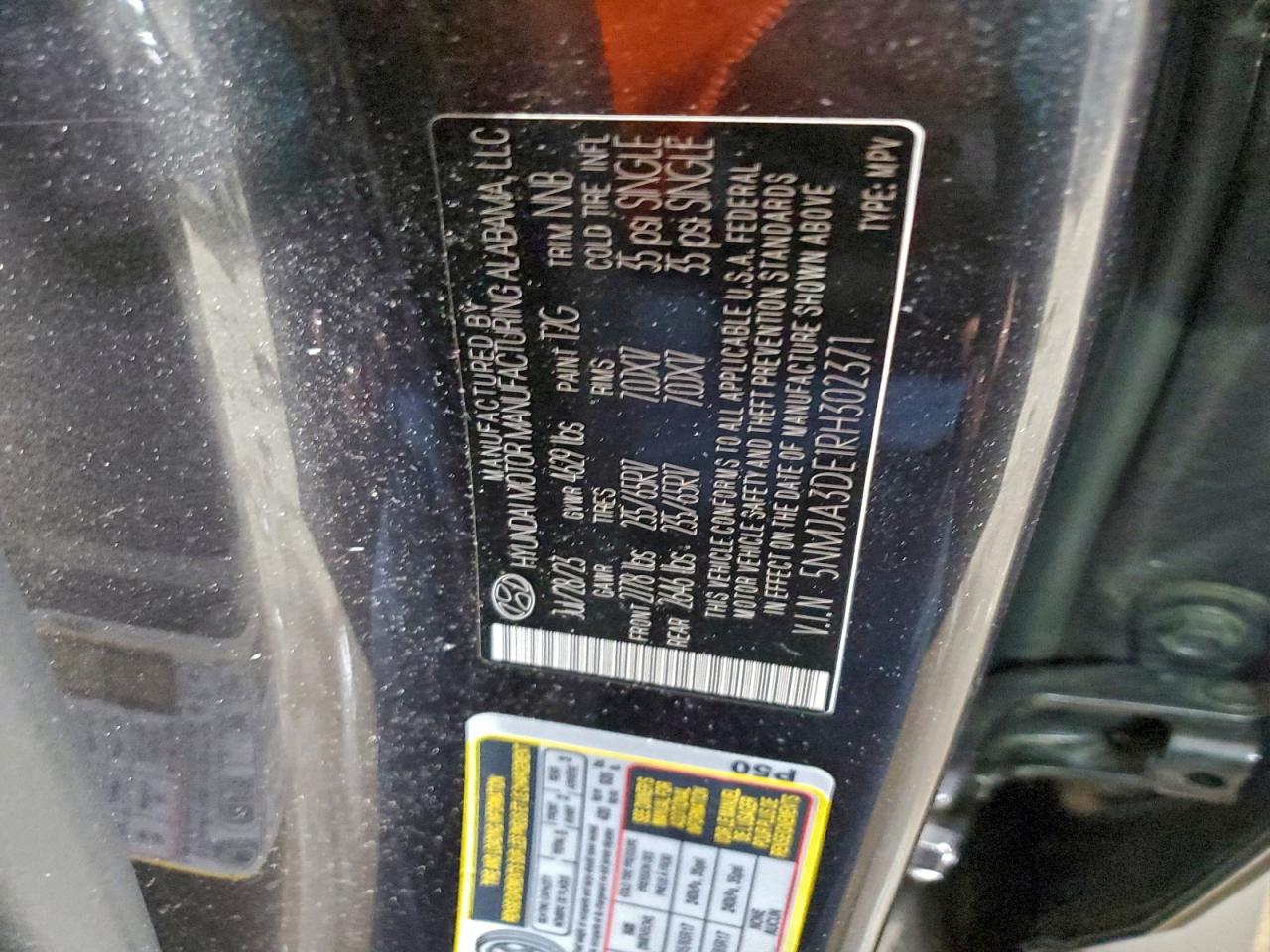 2024 Hyundai Tucson Se VIN: 5NMJA3DE1RH302371 Lot: 96686445