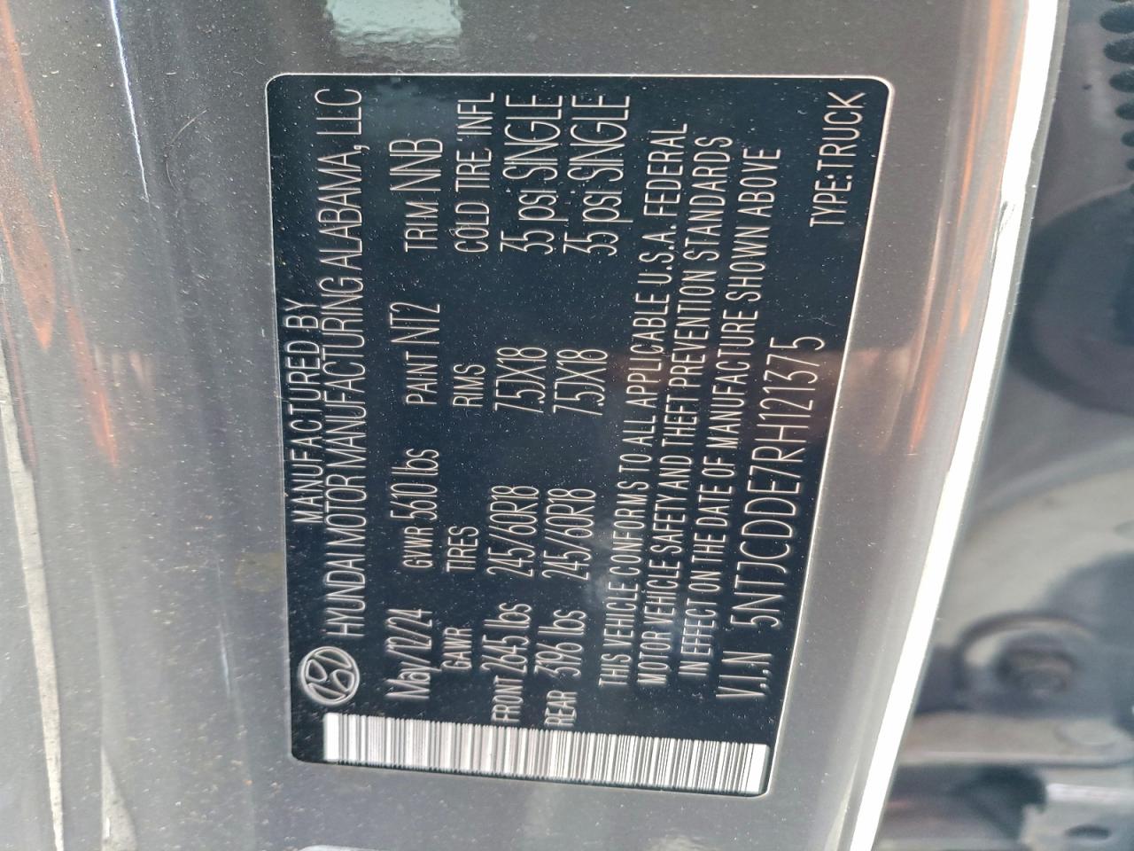 2024 Hyundai Santa Cruz Sel VIN: 5NTJCDDE7RH121375 Lot: 95626685