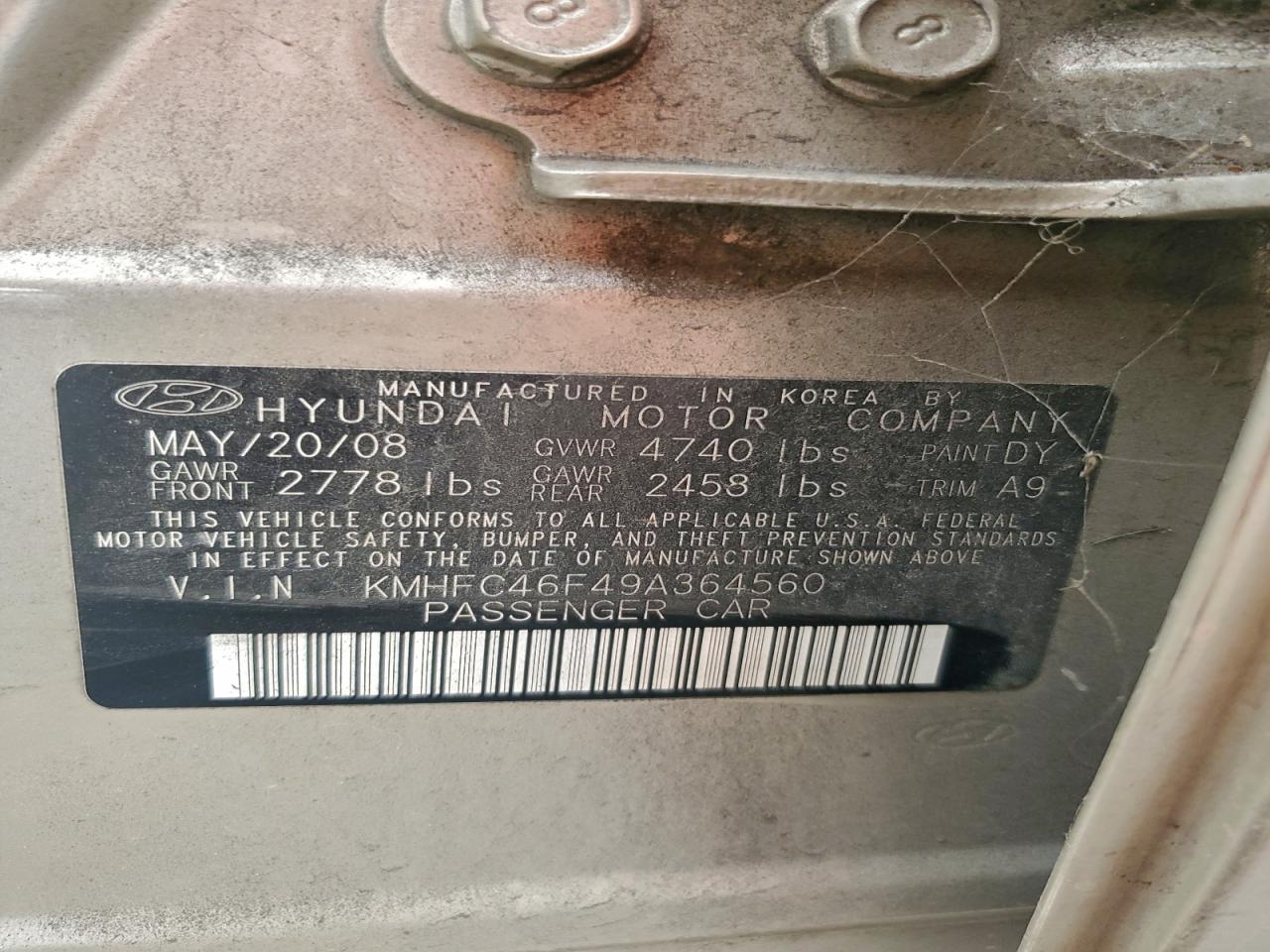 2009 Hyundai Azera Se VIN: KMHFC46F49A364560 Lot: 97704345