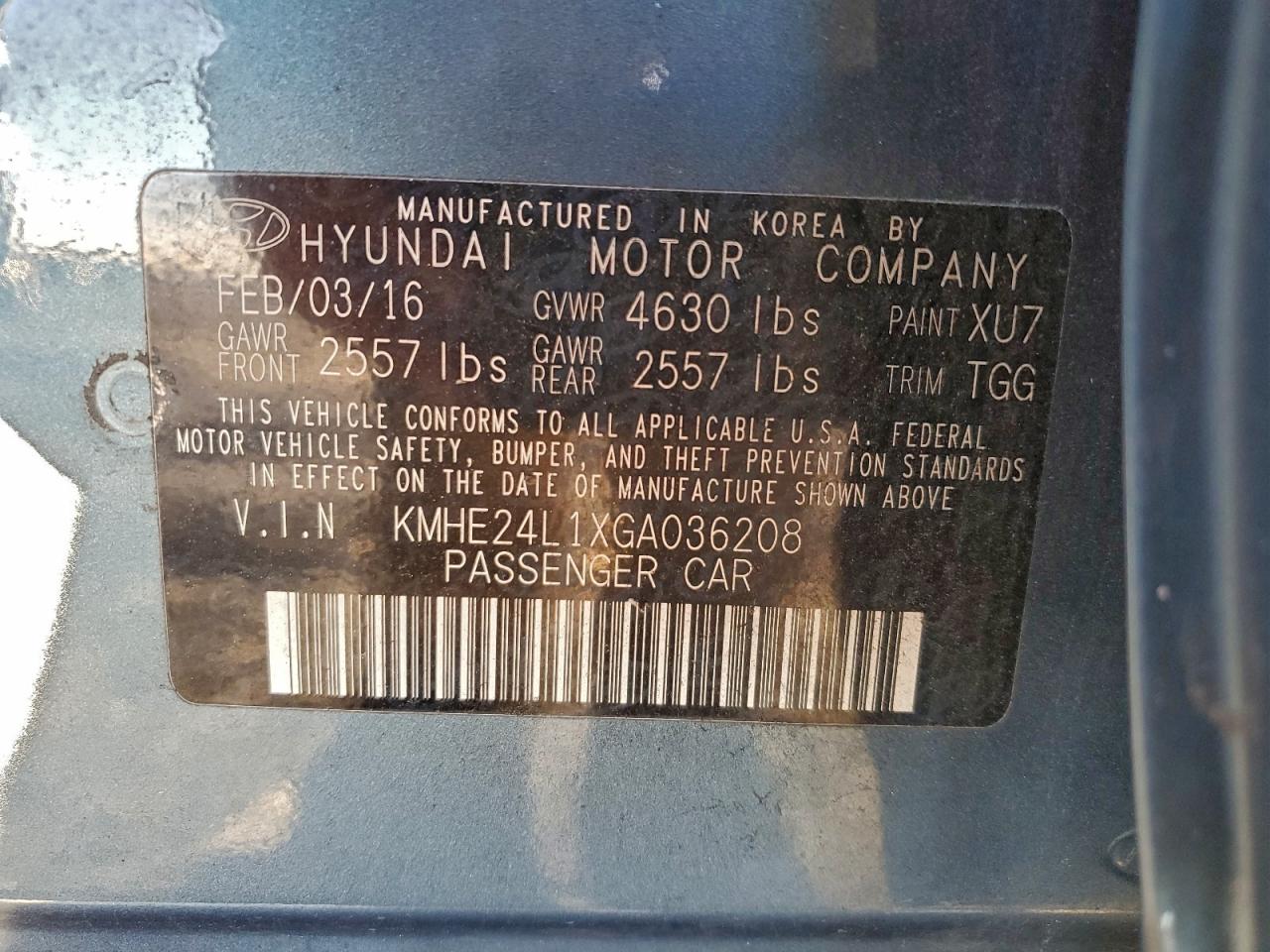 2016 Hyundai Sonata Hybrid VIN: KMHE24L1XGA036208 Lot: 96333965