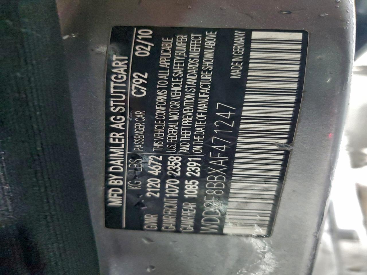 2010 Mercedes-Benz C 300 4Matic VIN: WDDGF8BBXAF471247 Lot: 95927795