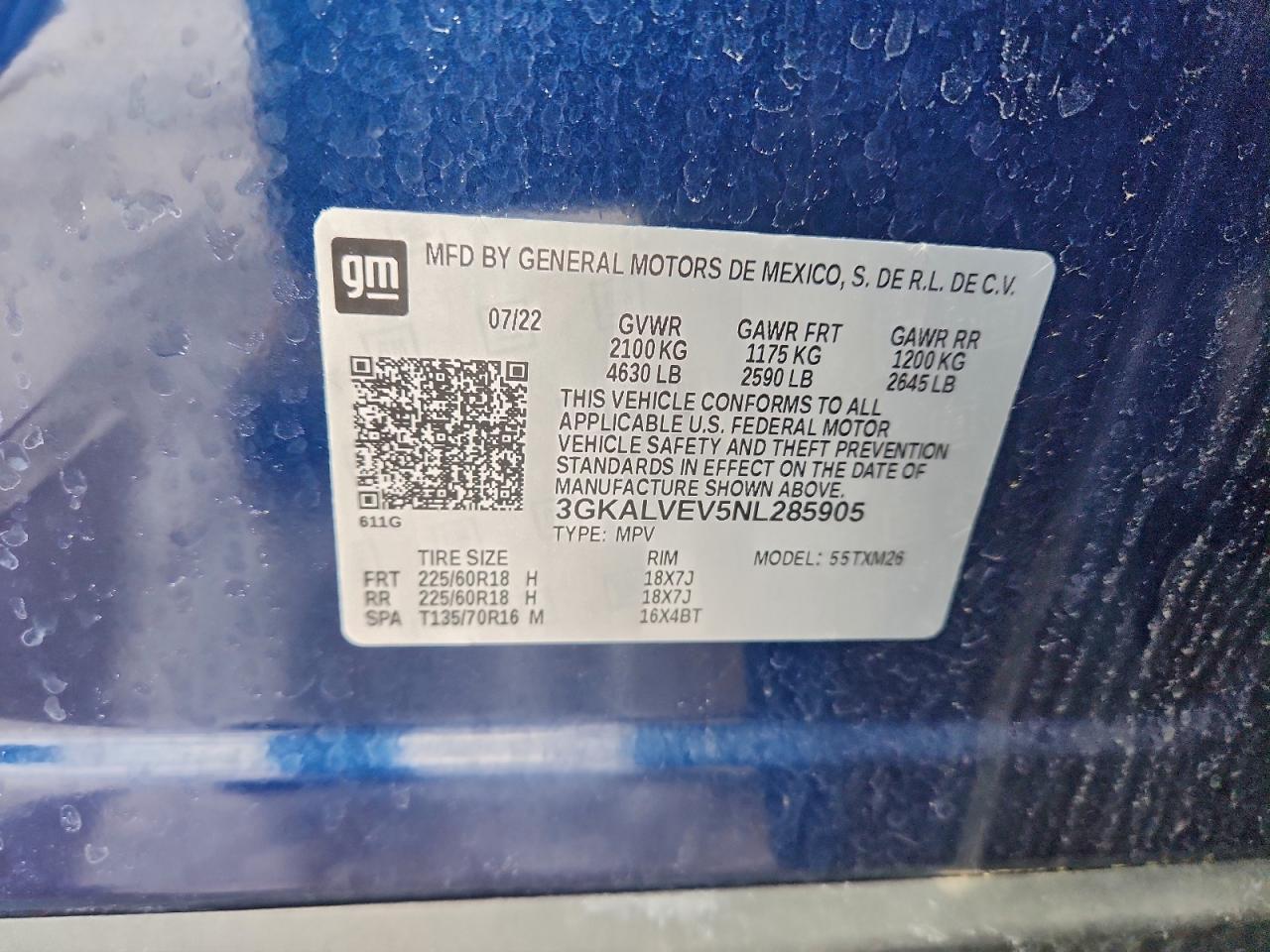 2022 GMC Terrain Slt VIN: 3GKALVEV5NL285905 Lot: 97462155