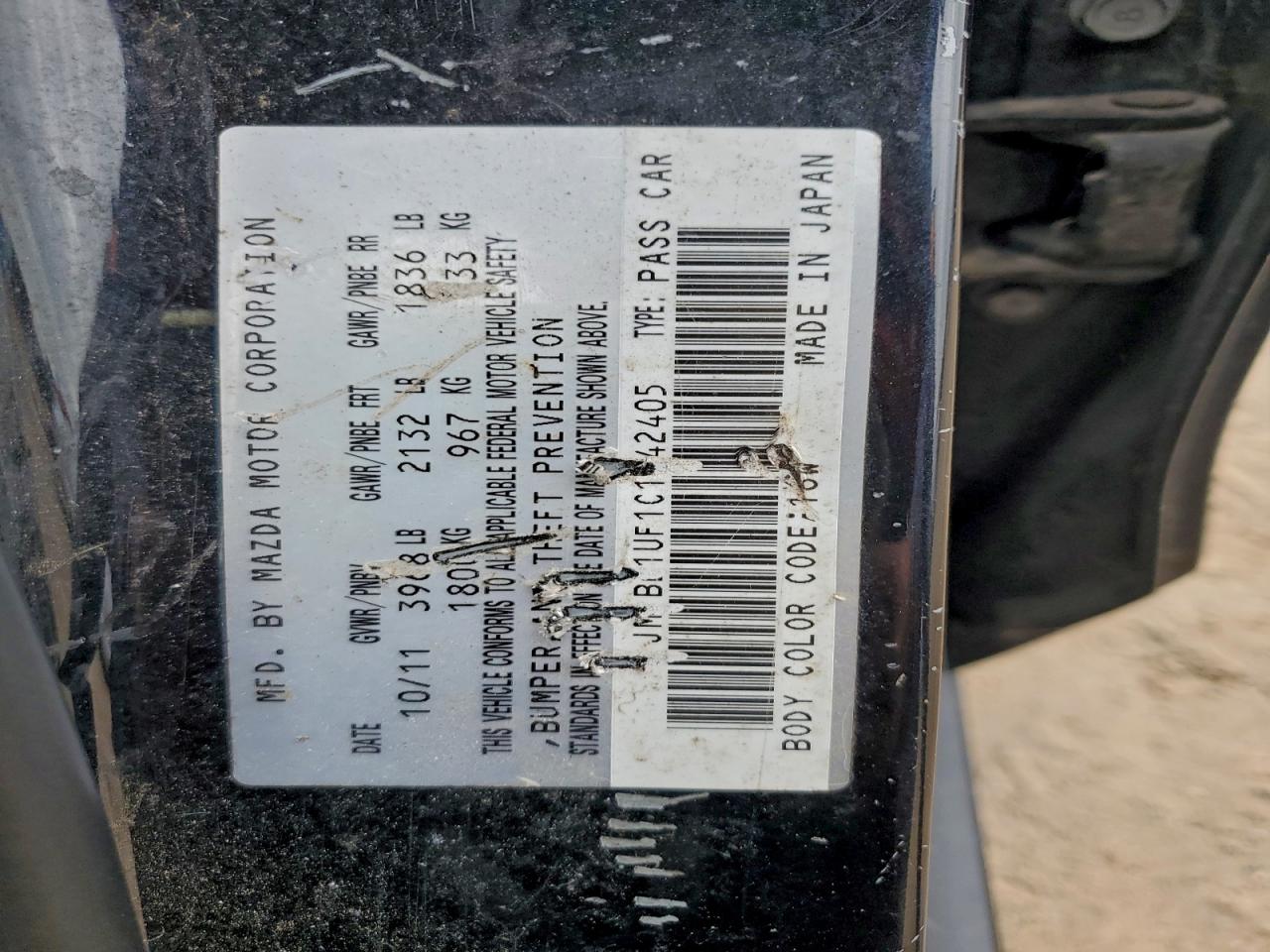 2012 Mazda 3 I VIN: JM1BL1UF1C1542405 Lot: 95456655