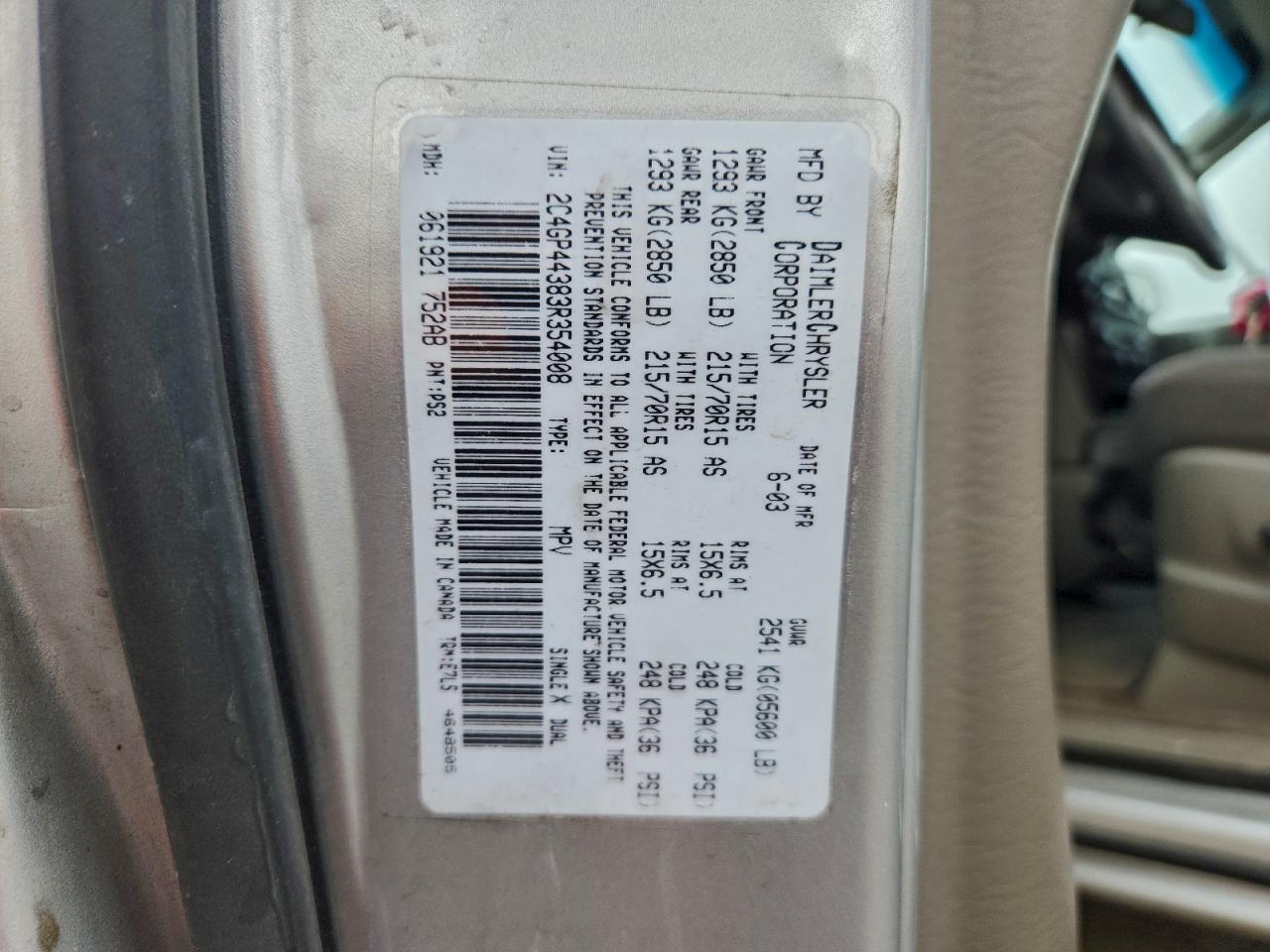 2001 Chrysler Town & Country Lx VIN: 2C4GP44383R354008 Lot: 94497435