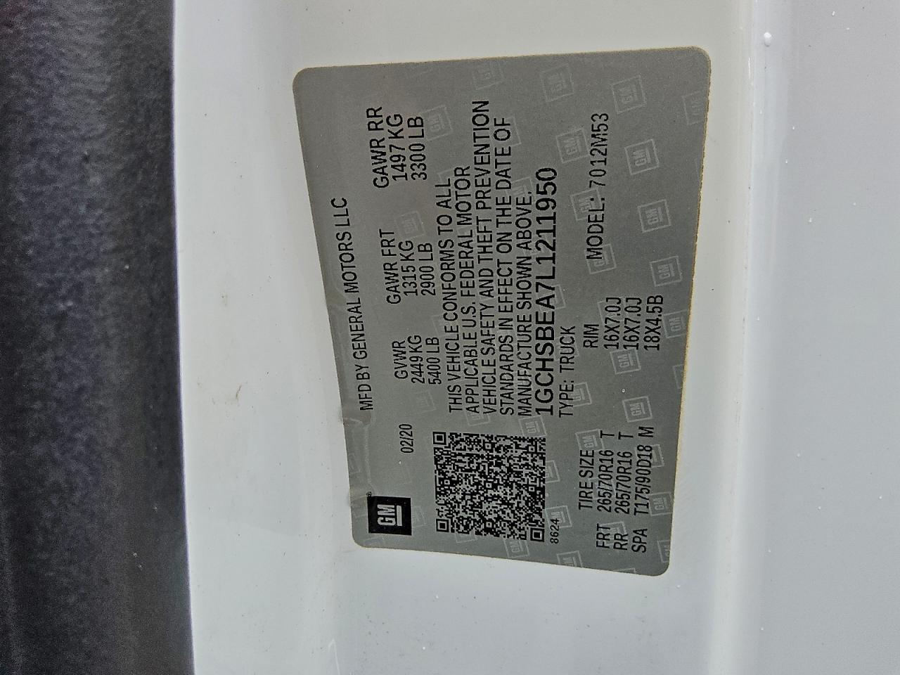 2020 Chevrolet Colorado VIN: 1GCHSBEA7L1211950 Lot: 95544785