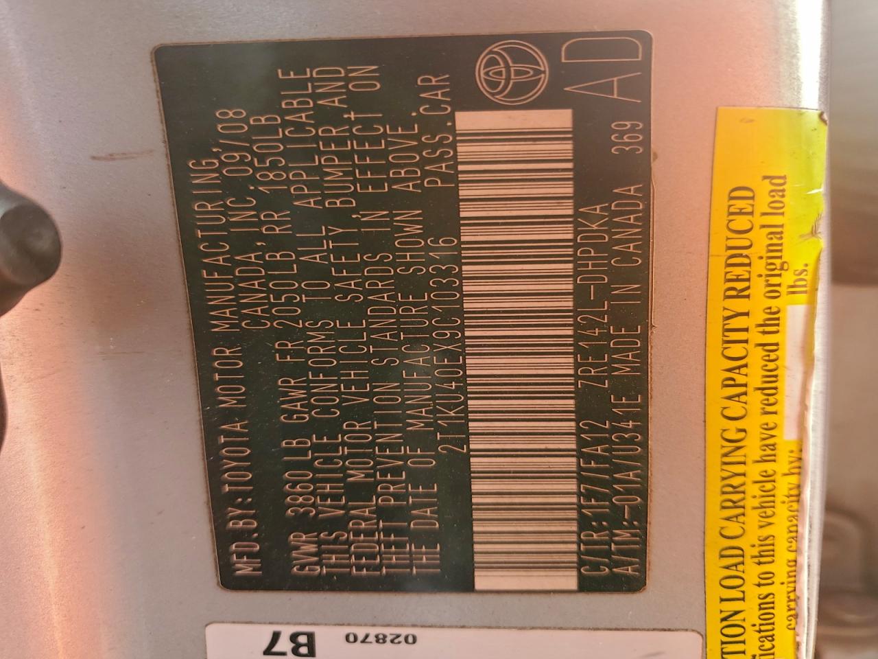 2009 Toyota Corolla Matrix VIN: 2T1KU40EX9C103316 Lot: 95091235