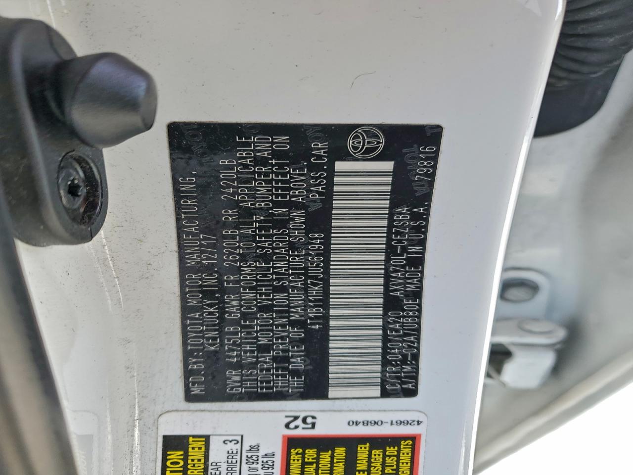 2018 Toyota Camry L VIN: 4T1B11HK7JU561948 Lot: 97008105