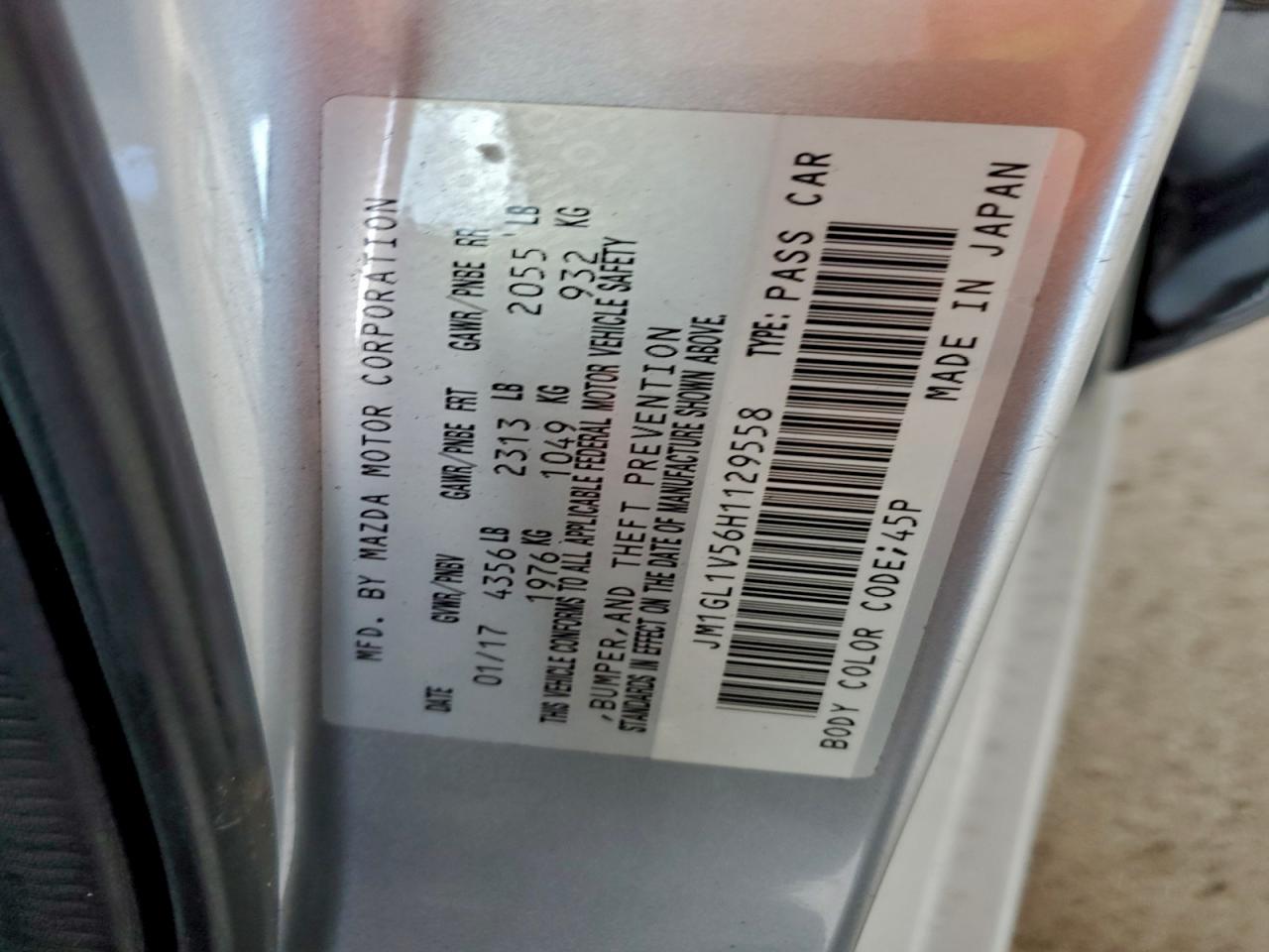 2017 Mazda 6 Touring VIN: JM1GL1V56H1129558 Lot: 97120415