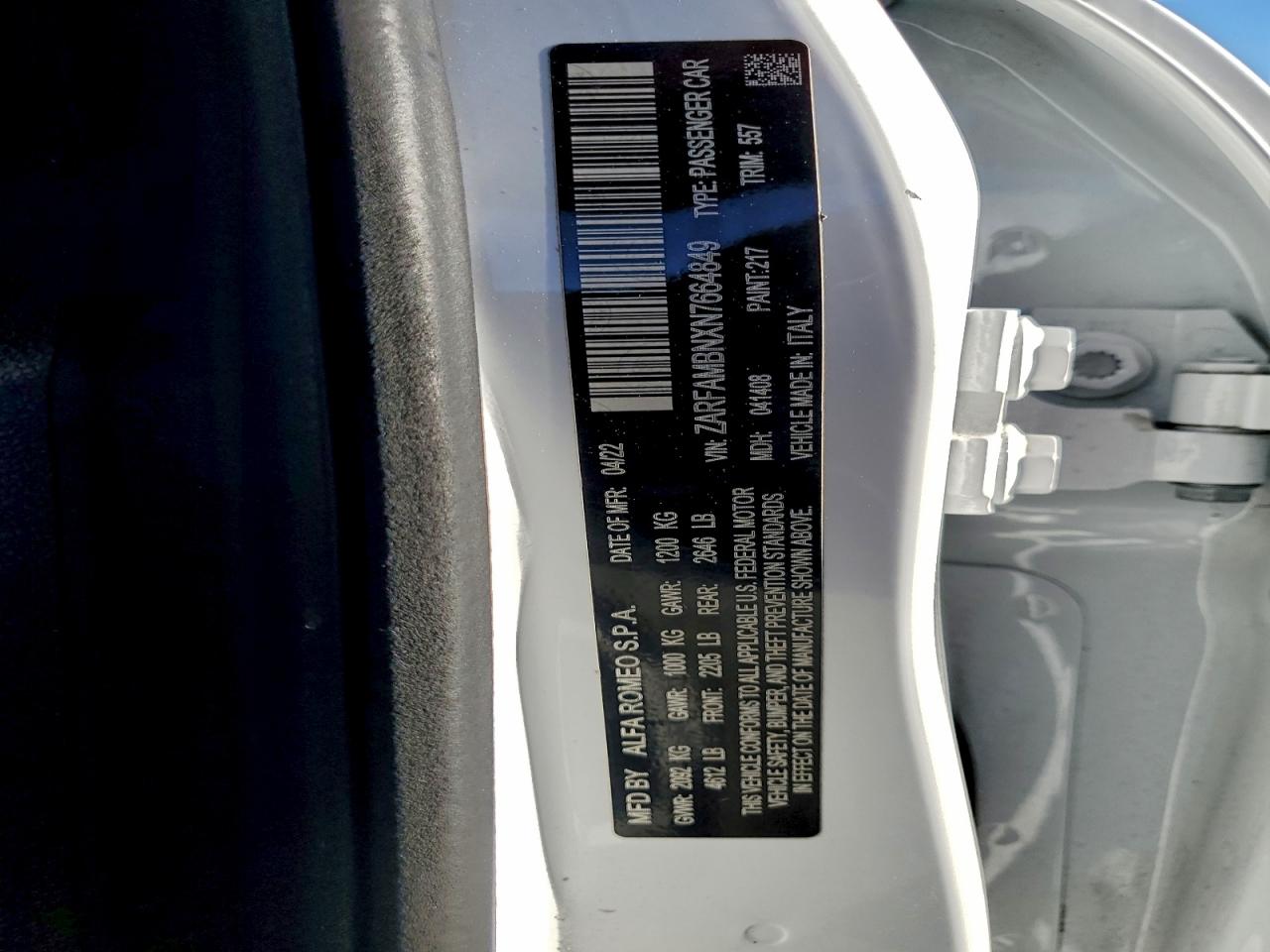 2022 Alfa Romeo Giulia Super VIN: ZARFAMBNXN7664849 Lot: 94803975