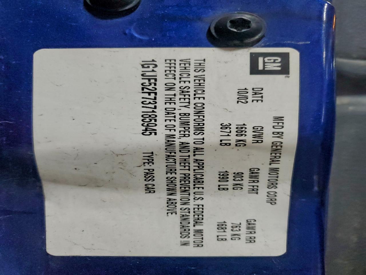 2003 Chevrolet Cavalier Ls VIN: 1G1JF52F737185945 Lot: 95294395