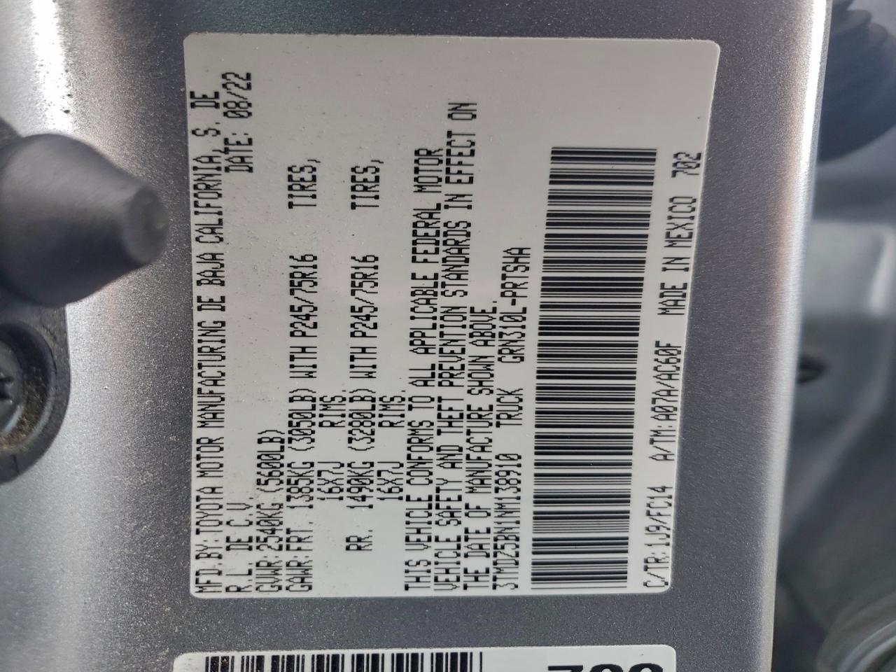 2022 Toyota Tacoma Double Cab VIN: 3TMDZ5BN1NM138910 Lot: 94773125
