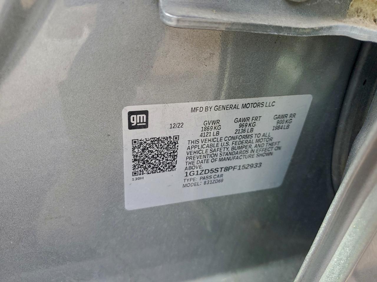 2023 Chevrolet Malibu Lt VIN: 1G1ZD5ST8PF152933 Lot: 95887835