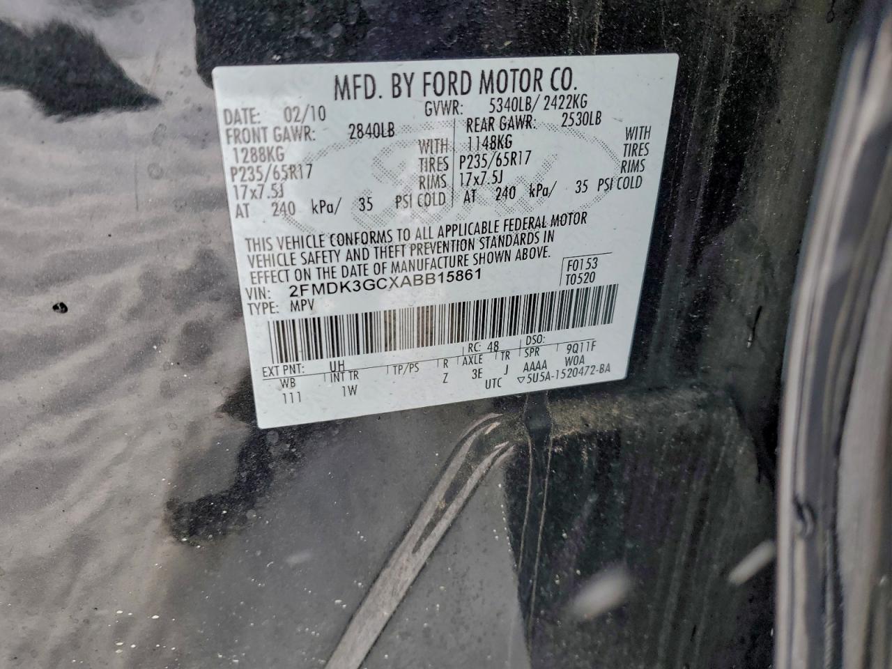 2010 Ford Edge Se VIN: 2FMDK3GCXABB15861 Lot: 94677755