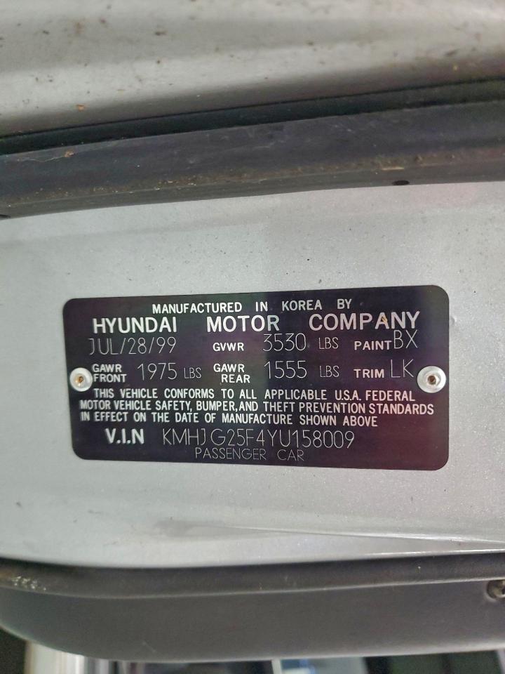 2000 Hyundai Tiburon VIN: KMHJG25F4YU158009 Lot: 94780675