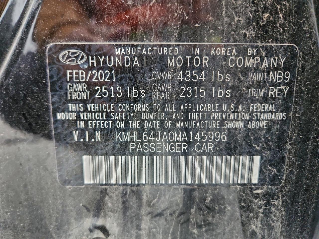 2021 Hyundai Sonata Sel VIN: KMHL64JA0MA145996 Lot: 94313915