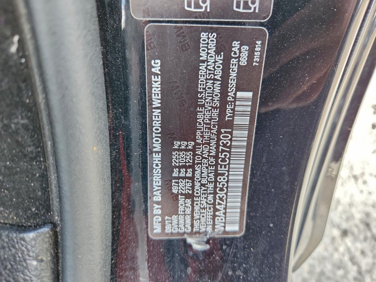 2018 BMW 430Xi VIN: WBA4Z3C58JEC57301 Lot: 96073995