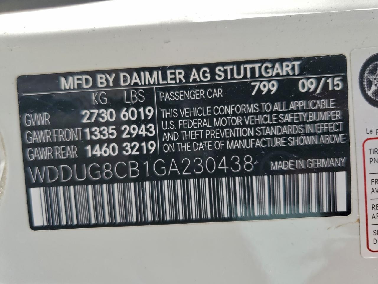 2016 Mercedes-Benz S 550 VIN: WDDUG8CB1GA230438 Lot: 94290285