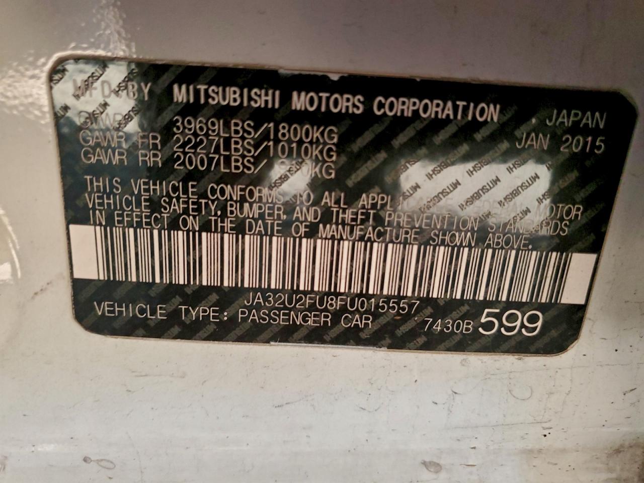 2015 Mitsubishi Lancer Es VIN: JA32U2FU8FU015557 Lot: 95138365