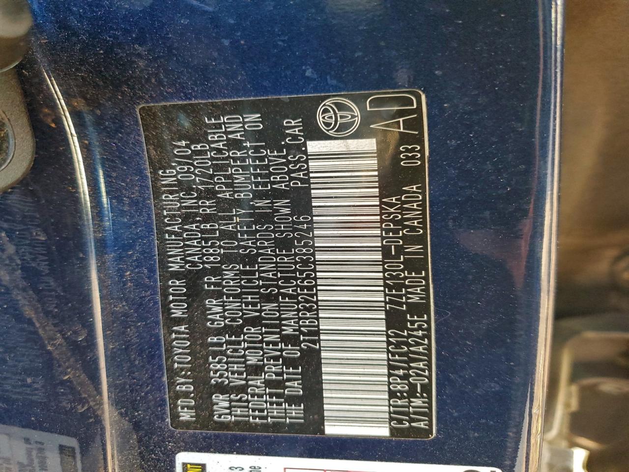 2005 Toyota Corolla Ce VIN: 2T1BR32E65C385246 Lot: 96754885