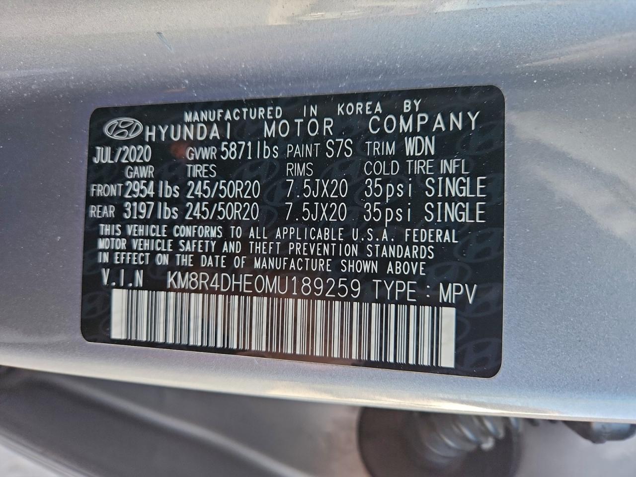 2021 Hyundai Palisade Sel VIN: KM8R4DHE0MU189259 Lot: 94778985