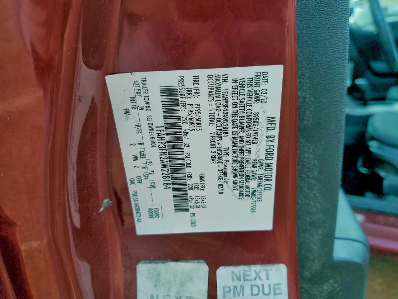 2010 Ford Focus Se VIN: 1FAHP3FN2AW228184 Lot: 95025525