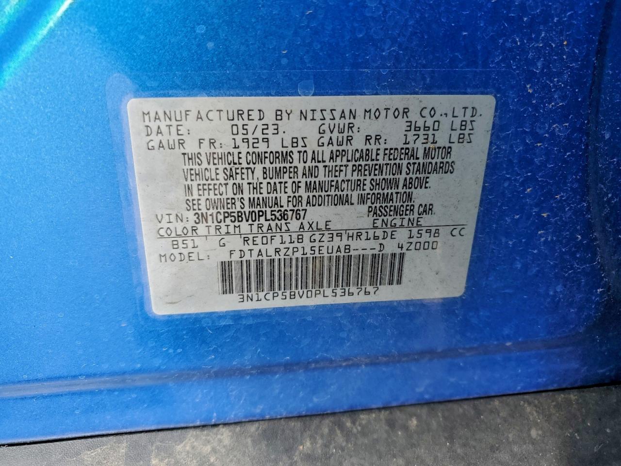 2023 Nissan Kicks S VIN: 3N1CP5BV0PL536767 Lot: 95095695