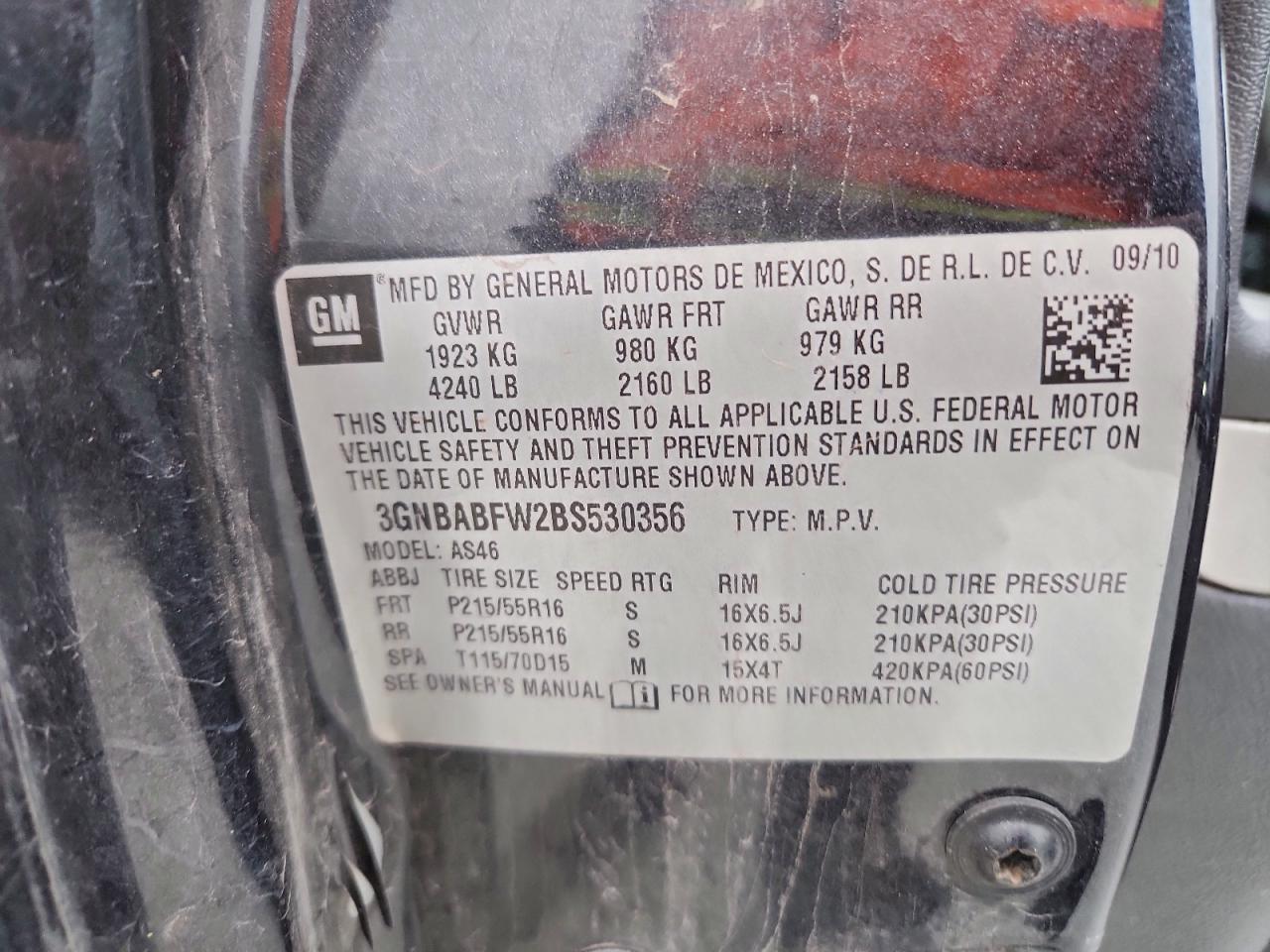 2011 Chevrolet Hhr Lt VIN: 3GNBABFW2BS530356 Lot: 94792195