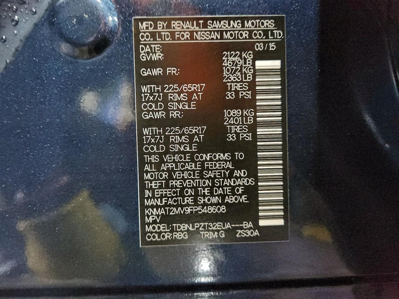 2015 Nissan Rogue S VIN: KNMAT2MV9FP548608 Lot: 95307455