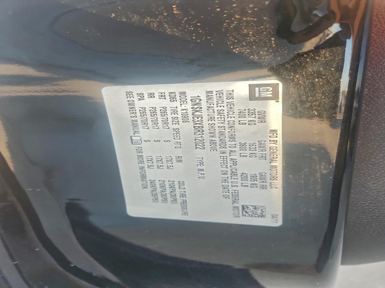 2011 Chevrolet Suburban K1500 Lt VIN: 1GNSKJE3XBR312022 Lot: 95252615