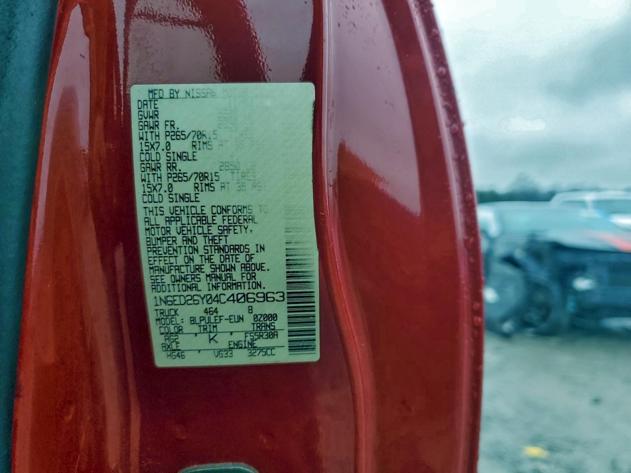 2004 Nissan Frontier King Cab Xe V6 VIN: 1N6ED26Y04C406963 Lot: 95677255