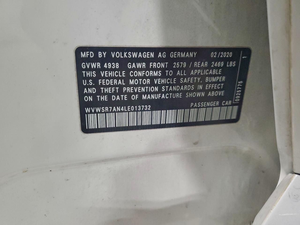 2020 Volkswagen Arteon Sel R-Line VIN: WVWSR7AN4LE013732 Lot: 96043155