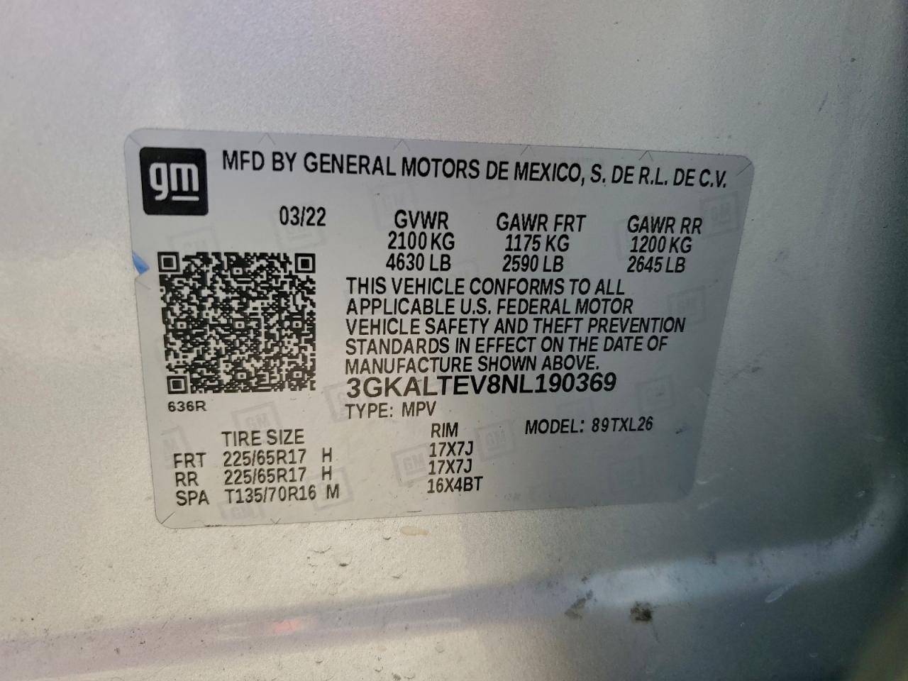 2022 GMC Terrain Sle VIN: 3GKALTEV8NL190369 Lot: 96554875