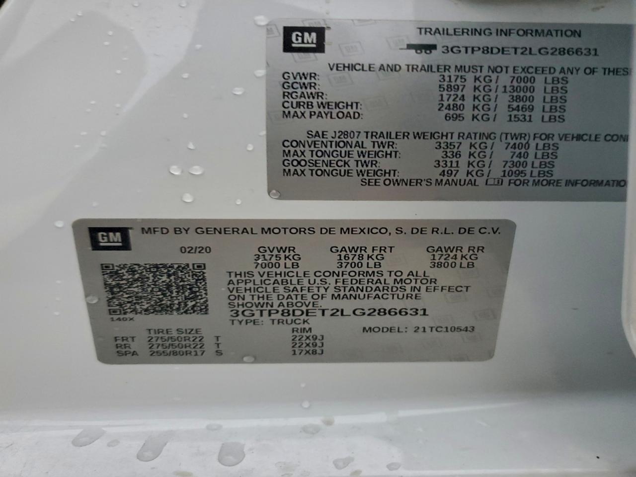 2020 GMC Sierra C1500 Slt VIN: 3GTP8DET2LG286631 Lot: 95087545