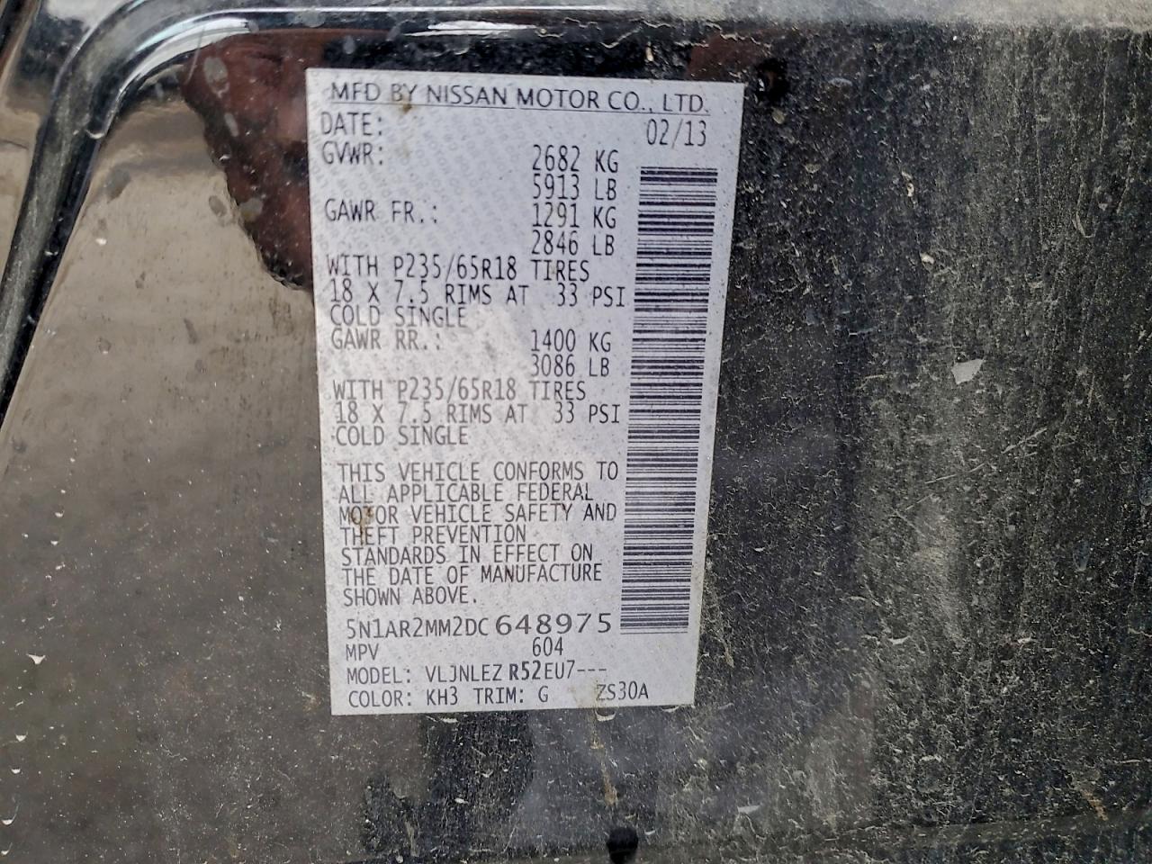 2013 Nissan Pathfinder S VIN: 5N1AR2MM2DC648975 Lot: 94254345