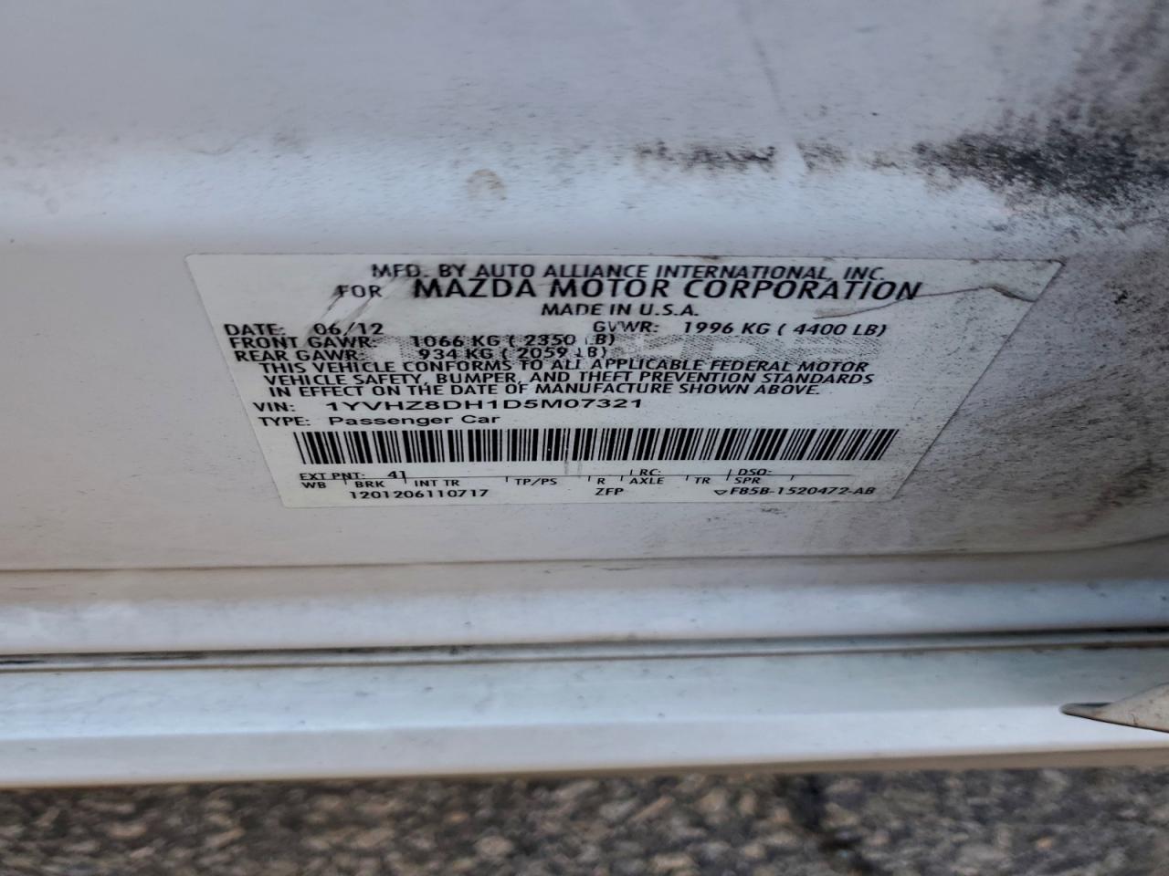 2013 Mazda 6 Touring VIN: 1YVHZ8DH1D5M07321 Lot: 96894715