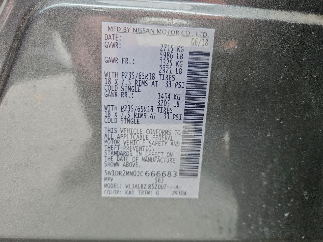 2018 Nissan Pathfinder S VIN: 5N1DR2MN0JC666683 Lot: 95156075