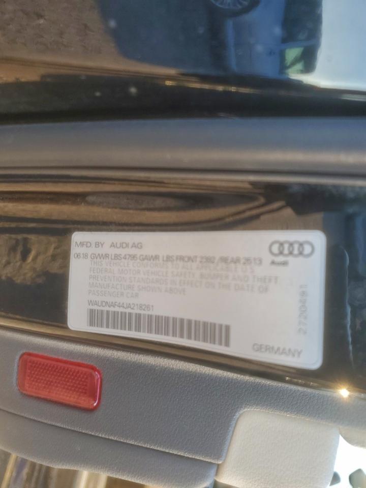 2018 Audi A4 Premium VIN: WAUDNAF44JA218261 Lot: 96809465