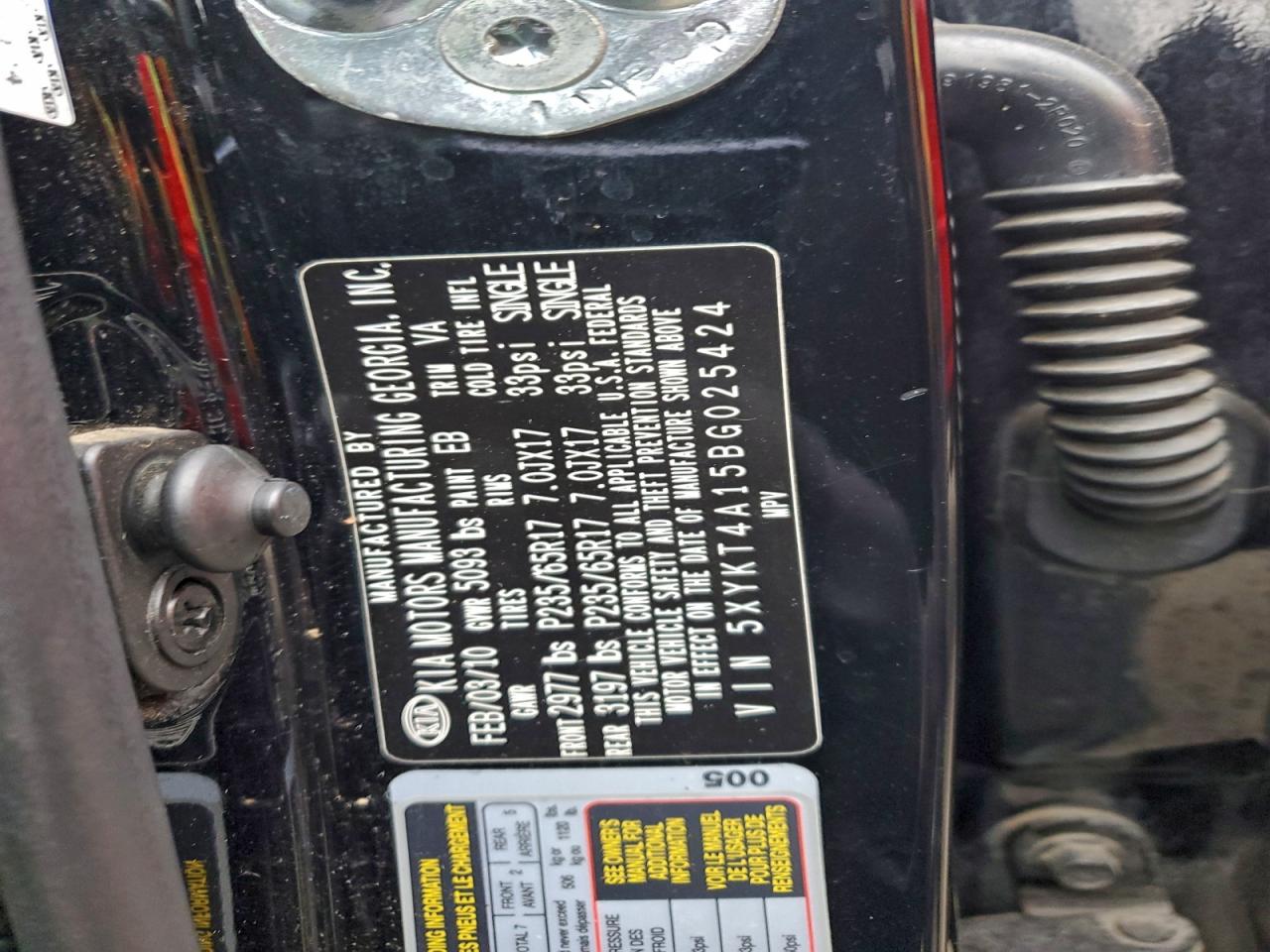 2011 Kia Sorento Base VIN: 5XYKT4A15BG025424 Lot: 96073965