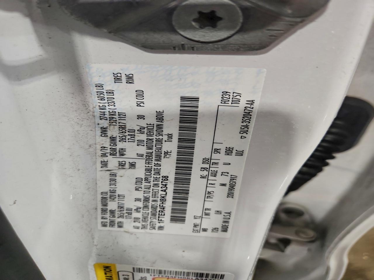 2019 Ford Ranger Xl VIN: 1FTER4FH8KLA34768 Lot: 96060235