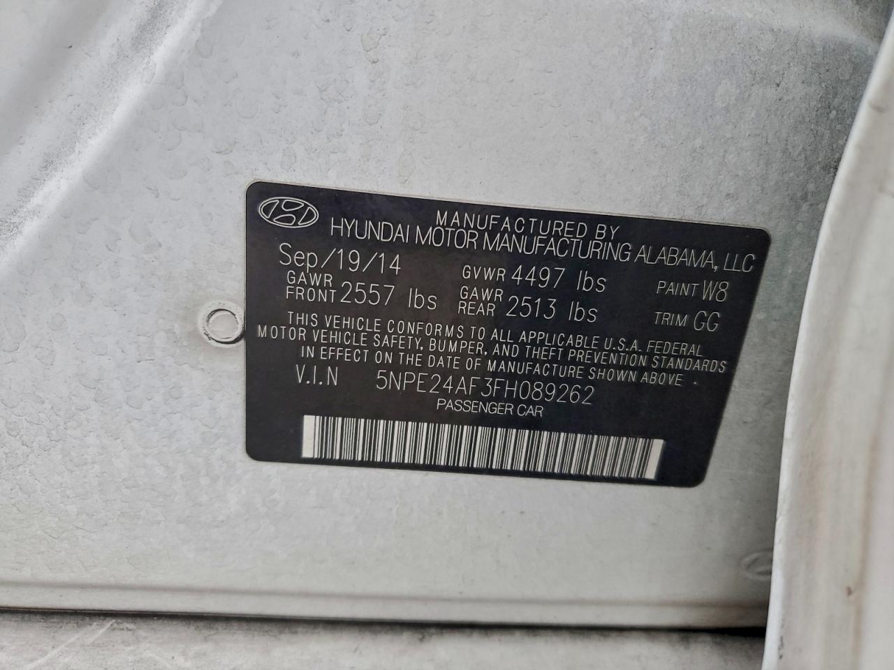 2015 Hyundai Sonata Se VIN: 5NPE24AF3FH089262 Lot: 95952385