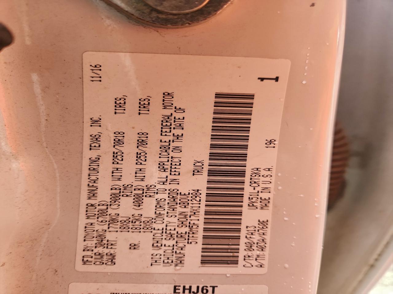 2017 Toyota Tundra Double Cab Sr VIN: 5TFRM5F17HX112984 Lot: 96316285